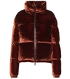 Moncler Rimac Techno Velvet Down Jacket In Brown,rust