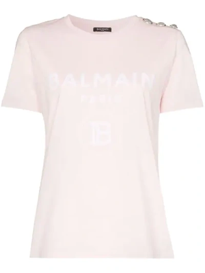 Balmain Flocked Logo Cotton Jersey T-shirt In Pink