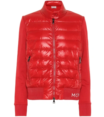 Moncler Techno Down & Cotton Blend Knit Jacket In Red