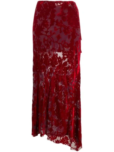 Ann Demeulemeester Asymmetric Velvet Jacquard Midi Skirt In Red