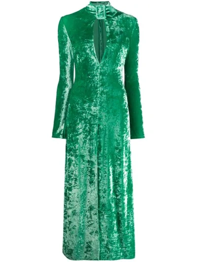 Attico Stretch Velvet Dress W/ Buckle Collar In Green