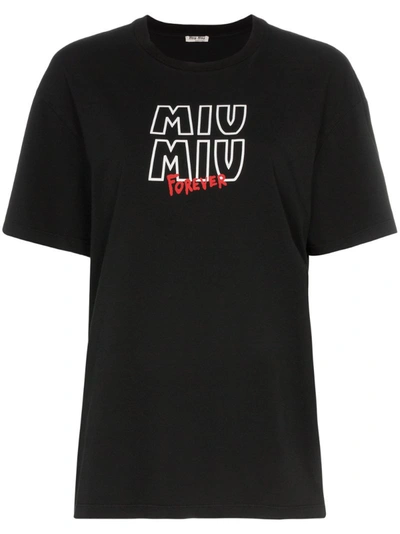 Miu Miu Noir Print T-shirt In Black