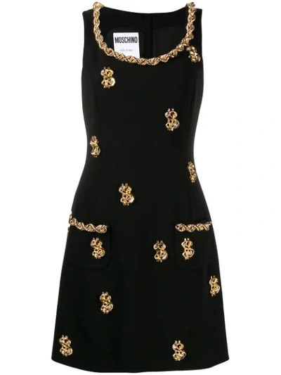 Moschino Embellished Crepe De Chine Mini Dress In Black