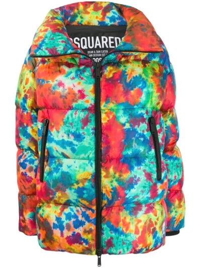 Dsquared2 Tie Dye Nylon Down Jacket In Red