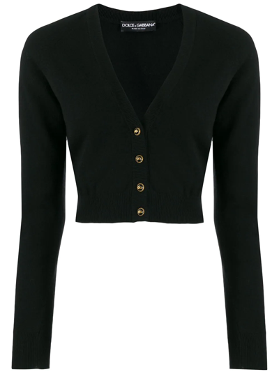 Dolce & Gabbana Cropped V Neck Cashmere Knit Cardigan In Black