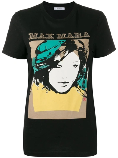 Max Mara Logo Printed Cotton Jersey T-shirt In Black