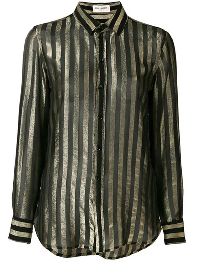 Saint Laurent Striped Metallic Silk-blend Chiffon Shirt In Multicolor