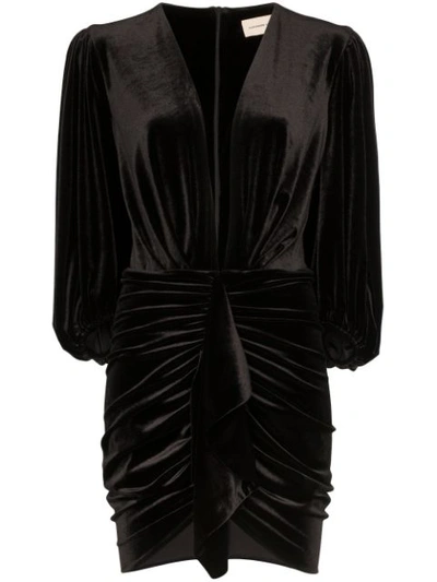 Alexandre Vauthier V Neck Draped Stretch Velvet Mini Dress In Black