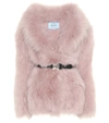 Prada Belted Goat Fur Jacket In Light Pink
