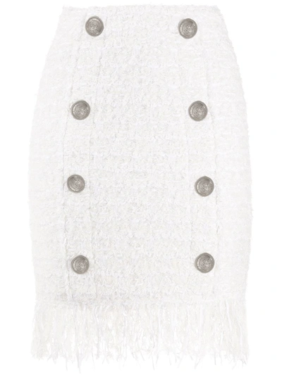 Balmain Women's Tweed Button Mini Skirt In Blanc Argent