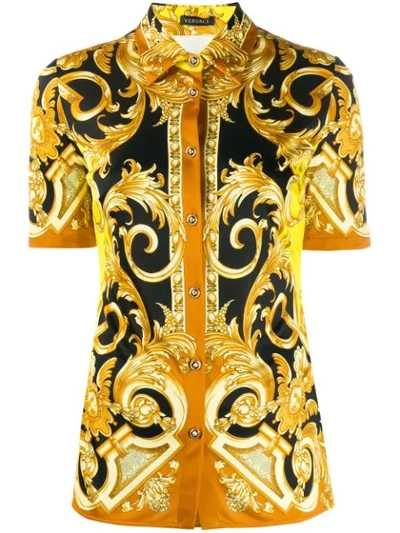 Versace Printed Stretch Jersey Shirt In Yellow