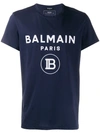 Balmain Flocked Cotton Jersey T-shirt In Blue/white