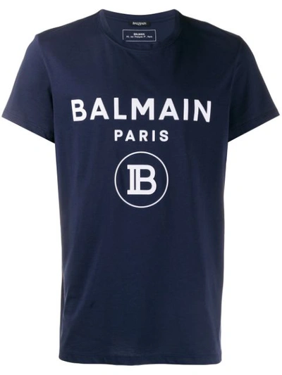 Balmain Flocked Cotton Jersey T-shirt In Blue/white