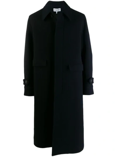 Loewe Men's Asymmetric Wool Coat In Black,navy