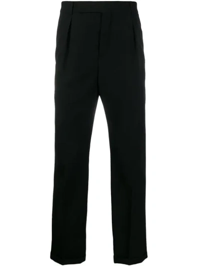 Saint Laurent Cropped Wool Gabardine Trousers In Black