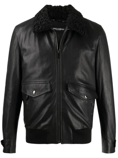 Dolce & Gabbana Astracan Leather Blouson Jacket In Black