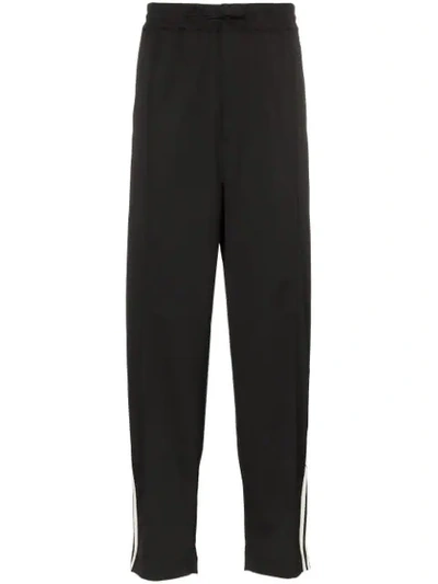 Y-3 3 Stripe Wide Leg Wool Blend Pants In Black