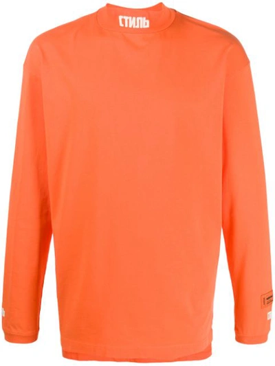 Heron Preston Embroidered Cotton Jersey Ls Turtleneck In Orange