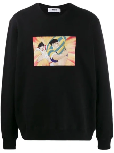 Msgm Printed Mark Cotton Jersey Sweatshirt In Black