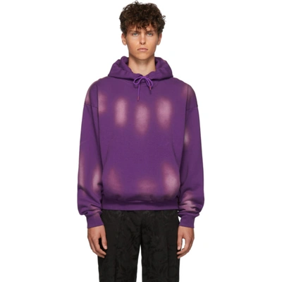 Martine Rose Logo-embroidered Bleached Cotton Hooded Sweatshirt In Purple