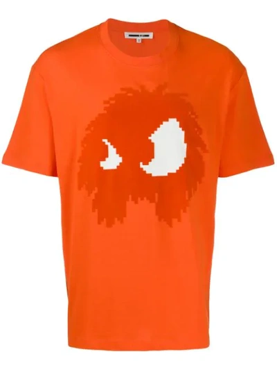 Mcq By Alexander Mcqueen 'mcq Chester Monster' Velvet Flock Print T-shirt In 6432 Electric Orange