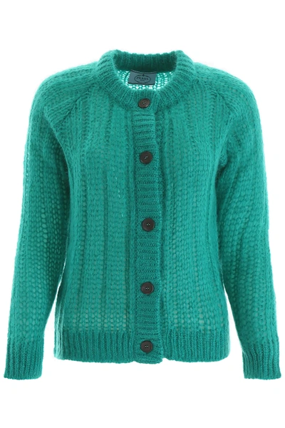 Prada Ribbed Cardigan In Green