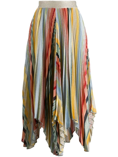 Missoni Asymmetric Pleated Metallic Knitted Skirt In Multi