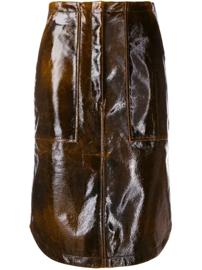 Erika Cavallini Patent High Waist Skirt In Brown