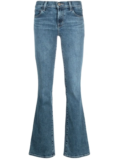 J Brand Faded Mid-rise Flared Jeans In Blue