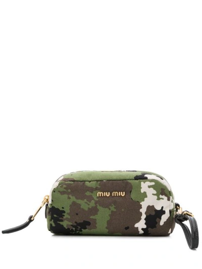 Miu Miu Camouflage Print Makeup Bag In Green