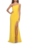 La Femme One-shoulder Jersey Gown In Yellow
