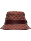 Gucci Brown Gg Canvas Bucket Hat In Red