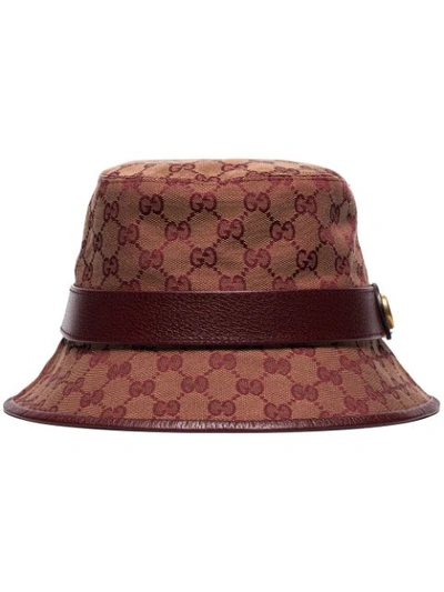 Gucci Brown Gg Canvas Bucket Hat In Red