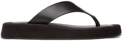 The Row Ginza Leather And Suede Platform Flip Flops In Black Black