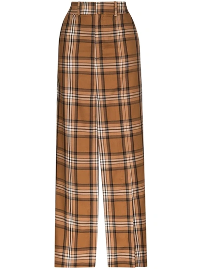 A.w.a.k.e. Check Split Detail Maxi Skirt In Brown,black,pink