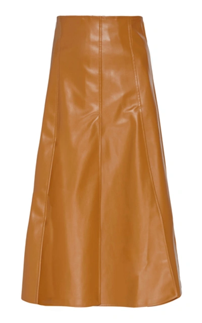 A.w.a.k.e. Paneled Faux-leather Knee-length Skirt In Orange