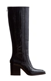 Aeyde Charlie Croc-embossed Leather Knee-high Boots In Black