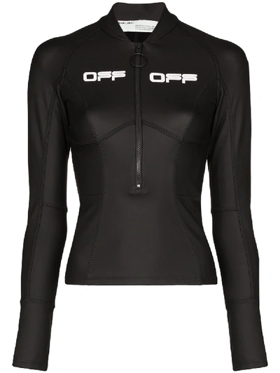 Off-white Active Zip-front Long-sleeve Top In Black