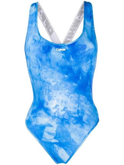 Off-white Tie-dye Crossed Swimsuit In 9901 All Over White