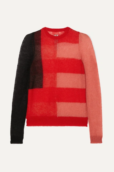 Rick Owens Color-block Mohair-blend Sweater In Red