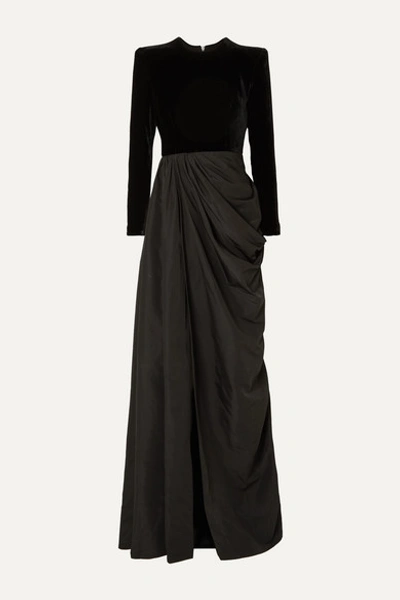 Alex Perry Chandler Draped Taffeta And Velvet Gown In Black