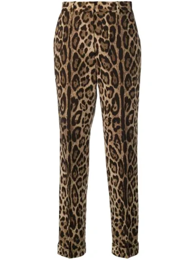Dolce & Gabbana Leopard-print Wool-blend Straight-leg Pants In Black