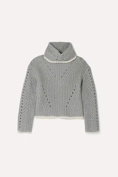 Fendi Pointelle-knit Silk, Mohair And Cashmere-blend Turtleneck Sweater In Grey