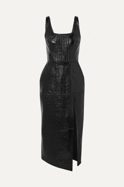 David Koma Coated Cotton-blend Midi Dress In Black