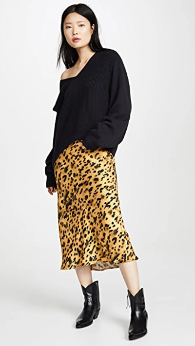 Anine Bing Bar Leopard-print Silk-charmeuse Midi Skirt In Black/gold