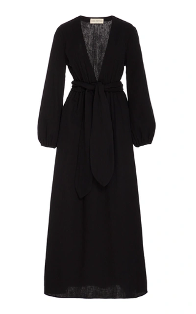 Mara Hoffman + Net Sustain Luna Belted Crinkled Organic Cotton-gauze Maxi Dress In Black