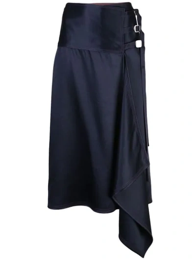 Sies Marjan Tamiko Draped Wrap-effect Satin-twill Midi Skirt In Blue