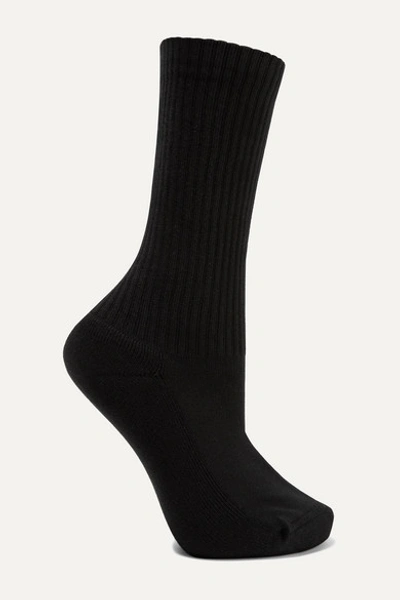 Balenciaga Ribbed Intarsia Cotton-blend Socks In Black