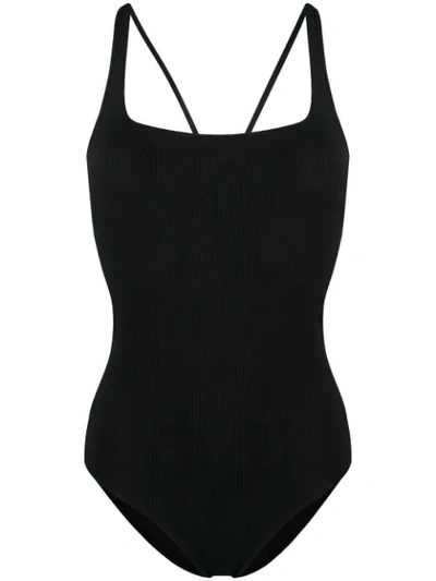 Ganni Textured Swimsuit In Black