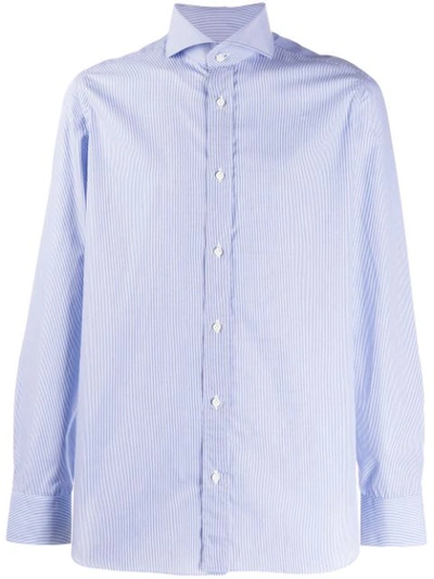 Borrelli Spread-collar Poplin Shirt In Blue